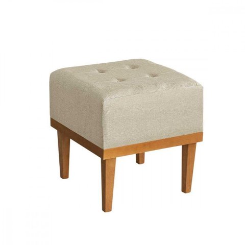Puff Quadrado mm-33 Banqueta em Linho Bege Mesclado Estofados Martins