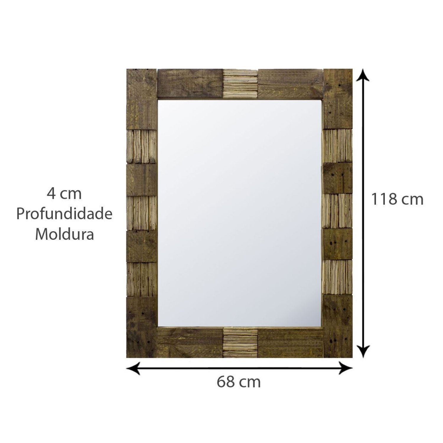 Espelho Decorativo Rústico com Madeira de Demolição 68cm x 118cm Decore Pronto - 5