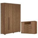 Ver imagem 1 de Guarda Roupa Casal Ripado 4 Portas Buriti com Pés e Cômoda Havana Master Jatobá Acetinado - Santos a