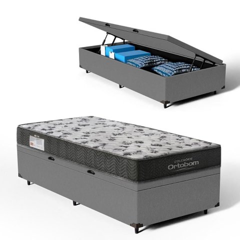 Cama Box Baú com Colchão Ortobom de Espuma D33 Iso 100 Solteiro 78cm