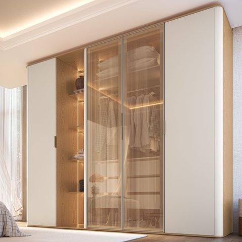 Guarda Roupas Moderno Portas de Vidro 228cm Curvo Genialflex
