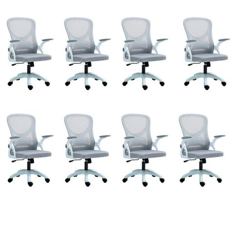 Kit com 8 Cadeira Escritório Diretor Office Columbus com Tela Mesh Cinza Rivatti