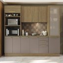 Ver imagem 1 de Armário de Cozinha Modulada Completa Reta 5 Peças 2,40m Botanic Kappesberg - Nogueira/Fendi