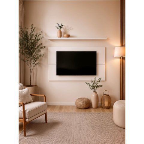 Painel para TV com Prateleira 150cm Retro MDF Branco Dallas - On Móveis