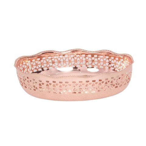 Bandeja Decorativa Oval em Metal Cobre Rose Gold 19cm Kei0053 Btc