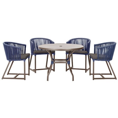 Mesa com 4 Cadeiras de Jantar Roma 100cm e Noronha em Aluminío Marrom Corda Nautica Estofado 11 Tram