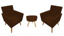 Ver imagem 1 de Kit 2 Poltronas Decorativa Nina Capitonê + Puff Redondo Couro Marrom Pés Madeira Mz Decor