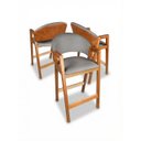 Ver imagem 2 de Kit 4 Banqueta Alta de Madeira Amêndoa Noah com Corino Caramelo e Linho Cinza - Arkell
