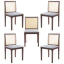 Ver imagem 1 de Kit 05 Cadeiras Sala de Jantar Madeira Maciça Steve Tela Rattan Sextavano Linho Cinza/Amêndoa G55 -