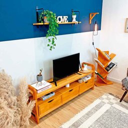 Rack de TV de Madeira Pinus Linea com 3 Gavetas Carvalho - 6