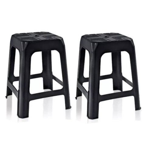 Kit 2 Banquetas de Plástico Preta Banquinho Empilhável