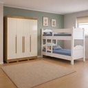 Ver imagem 1 de Kit Quarto Beliche Madrid com Grades Guarda Roupa Domus Max 4 Portas Branco Off White