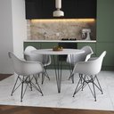 Ver imagem 1 de Mesa Jantar Redonda 110cm Branca Clips 3 Pés com 4 Poltronas Brancas Eames Eiffel Ferro Preto