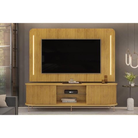 Estante P- Sala até 75 Pol Atlas Ripado C- 2 Portas 218x62cm Cedro - Dj Móveis