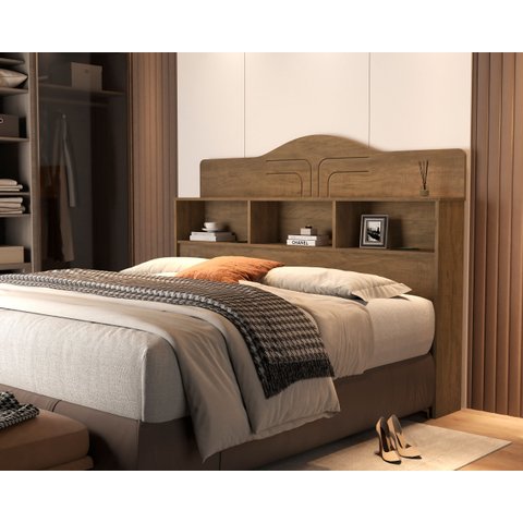 Cabeçeira Cama Box Casal Vivian 100% MDF c/ Nicho p/ Colchão 138 cm - Basoto:Castanho