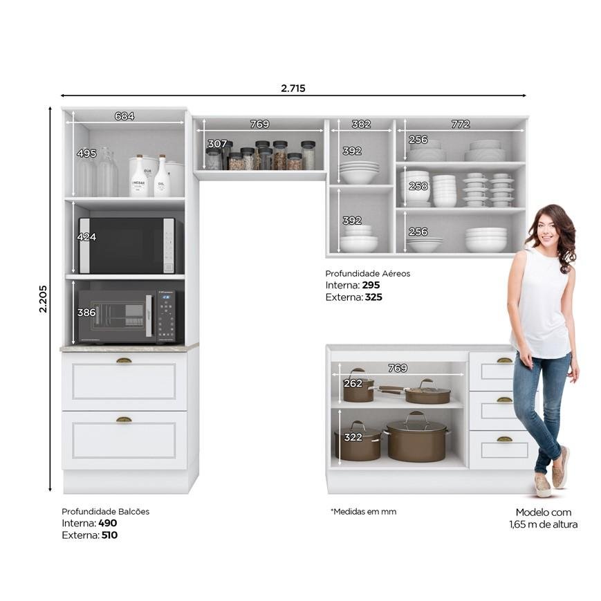 Cozinha Compacta Nova York 4 Peças Clássica Henn 100% MDF Branco - 8