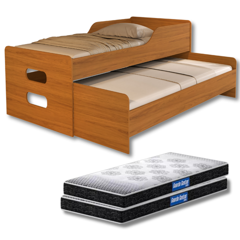 Bicama Solteiro Cama com Auxiliar e 2 Colchões D20 Despuma Cor:nature