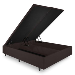 Cama Box com Baú Queen 158x198x42 Cm com Pistão a Gás Courino Linho