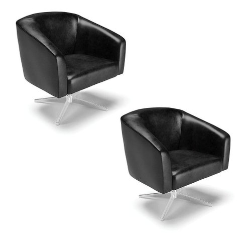 Cadeira Sala de Jantar Giratória Cromada Kit 2 Stella Sintético Pu D03 - D'Rossi Cor Preto