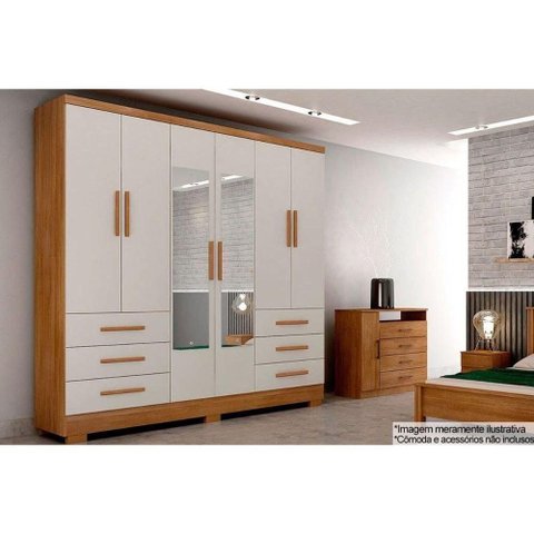 Guarda Roupa 6 Portas (2 c/ Espelho) e 6 Gavetas c/ Pés Encanto/Berlim Cumaru/Fendi 25 - Novo