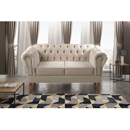 Sofá Namoradeira 2 Lugares Chesterfield Capitonê Dom Pedro Sala, Recepção, Barbearia - Suede Bege - 1