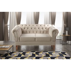 Sofá Namoradeira 2 Lugares Chesterfield Capitonê Dom Pedro Sala, Recepção, Barbearia - Suede Bege