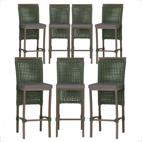 7 Banqueta em Alumínio Roma Marrom Corda Náutica Tecido 11