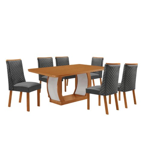 Mesa de Jantar Milena Yasmin 180 cm Tampo MDF Canto Copo Laminado com 6 Cadeiras Moderna Mobília