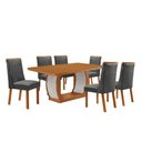 Ver imagem 1 de Mesa de Jantar Milena Yasmin 180 cm Tampo MDF Canto Copo Laminado com 6 Cadeiras Moderna Mobília