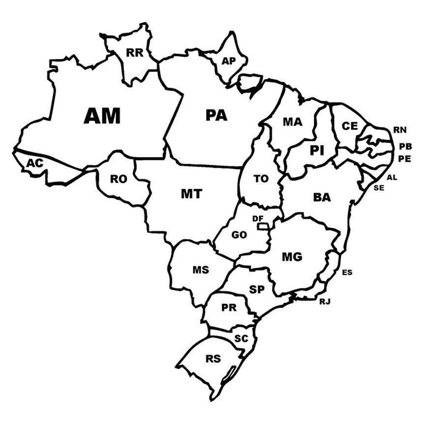 Adesivo Decorativo Brasil Mapa Estados:preto