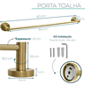 Porta Toalha de Banho Dourado Escovado Toalheiro Inox 60cm Barra Simples Acessório Parede Banheiro - 4