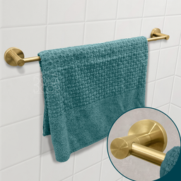 Porta Toalha de Banho Dourado Escovado Toalheiro Inox 60cm Barra Simples Acessório Parede Banheiro - 2