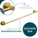 Ver imagem 3 de Porta Toalha de Banho Dourado Escovado Toalheiro Inox 60cm Barra Simples Acessório Parede Banheiro