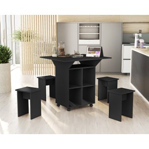Mesa Dobrável c/ Bancos Vira Aparador Multiuso Bar MDF Annie:‎ Preto