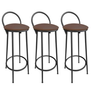 Kit 3 Banquetas Alta Drink Estofada de Metal Banco Alto Para Cozinha Bar Balcão Preta Marrom