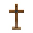 Ver imagem 2 de Crucifixo Cruz Medalha de São Bento Prateado Parede e Mesa 26 Cm