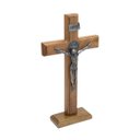Ver imagem 1 de Crucifixo Cruz Medalha de São Bento Prateado Parede e Mesa 26 Cm