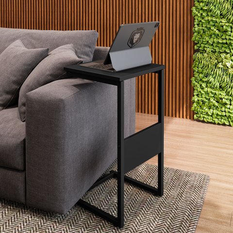 Mesa Lateral Apoio Aço Sala Estar Quarto Sofá Notebook Preta