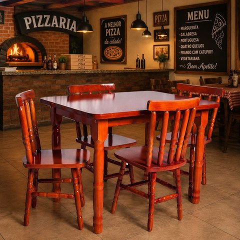 Conjunto de Mesa Mônaco 110x80 com 4 Cadeiras – Mel – Jm Móveis