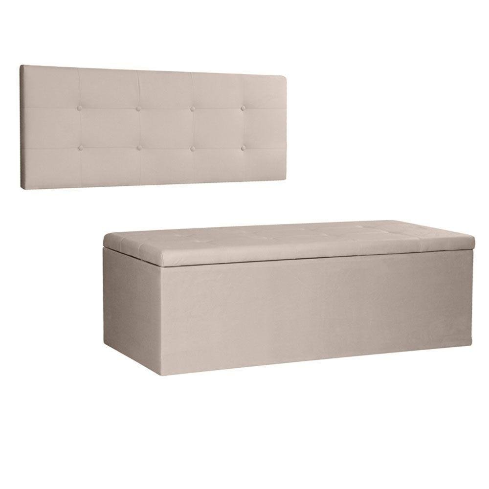 Kit Painel e Calçadeira Baú Casal 1,40m Berlim Suede - Pallazio Cor Bege