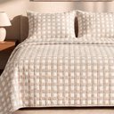 Ver imagem 2 de Kit Cobre Leito Eternity Queen Micropercal 300 Fios Dupla Face Colcha 3 Peças Quadriculado Bege