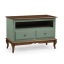 Ver imagem 1 de Rack para Sala com Pés Luis Xv 2 Gavetas e Nicho 60502 Linz Móveis - Verde Musgo/imbuia Glazer