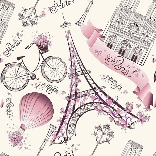 Papel De Parede Adesivo França Paris Torre Eiffel Rosa - 12m