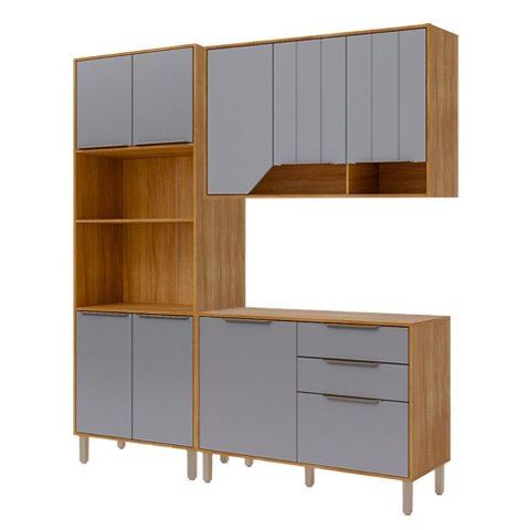 Armário de Cozinha Celeste com Torre Quente 190 Cm 9 Portas Cinamomo/platina