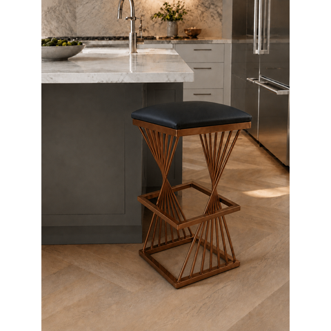 Banqueta em Couro Sintético Mônaco Estilo Moderno Resistente:Preto