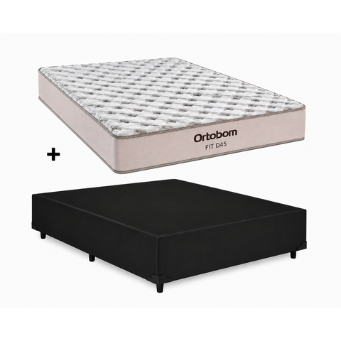 Cama Base Casal Preto Colchão Fit D45 Espuma 138x188 - Ortobom