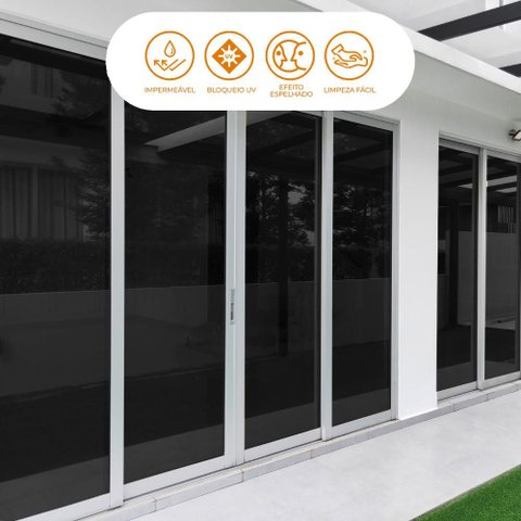 Película Adesiva Uv Profissional Refletiva Preto Espelhado Total Black 50x500cm