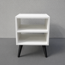 Ver imagem 4 de Mesa de Cabeceira Retro MDF Branco, Pés Palito Preto Nicho Prateleira - Ideal para Espaços Pequeno