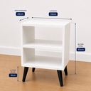 Ver imagem 3 de Mesa de Cabeceira Retro MDF Branco, Pés Palito Preto Nicho Prateleira - Ideal para Espaços Pequeno