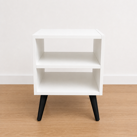 Mesa de Cabeceira Retro MDF Branco, Mesa de Cabeceira, Nicho Prateleira - Ideal para Espaços Pequeno